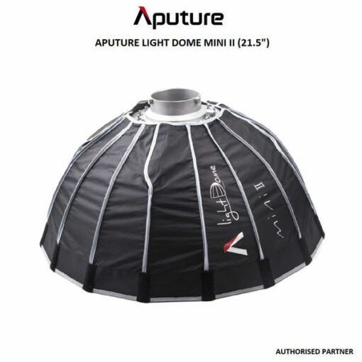 Designed for light weight and portability, the 21.5" Light Dome Mini II is compatible with the Aputure Light Storm 120 and 300 Series LED lights, and in fact, any LED light with a Bowens front accessory mount. The sturdily built modifier has 16 wear-resistant Hadfield steel rods that form a circular field of light that yields wide coverage and pleasing, natural-looking catchlights in the eyes of your subject, while maximizing output with its reflective silver interior. To provide further control, Aputure includes a 40° fabric grid, which eliminates spill light but most importantly, gives you directional control of the soft source for selective lighting or dramatic effects. A filter holder is included as well, for creative color.